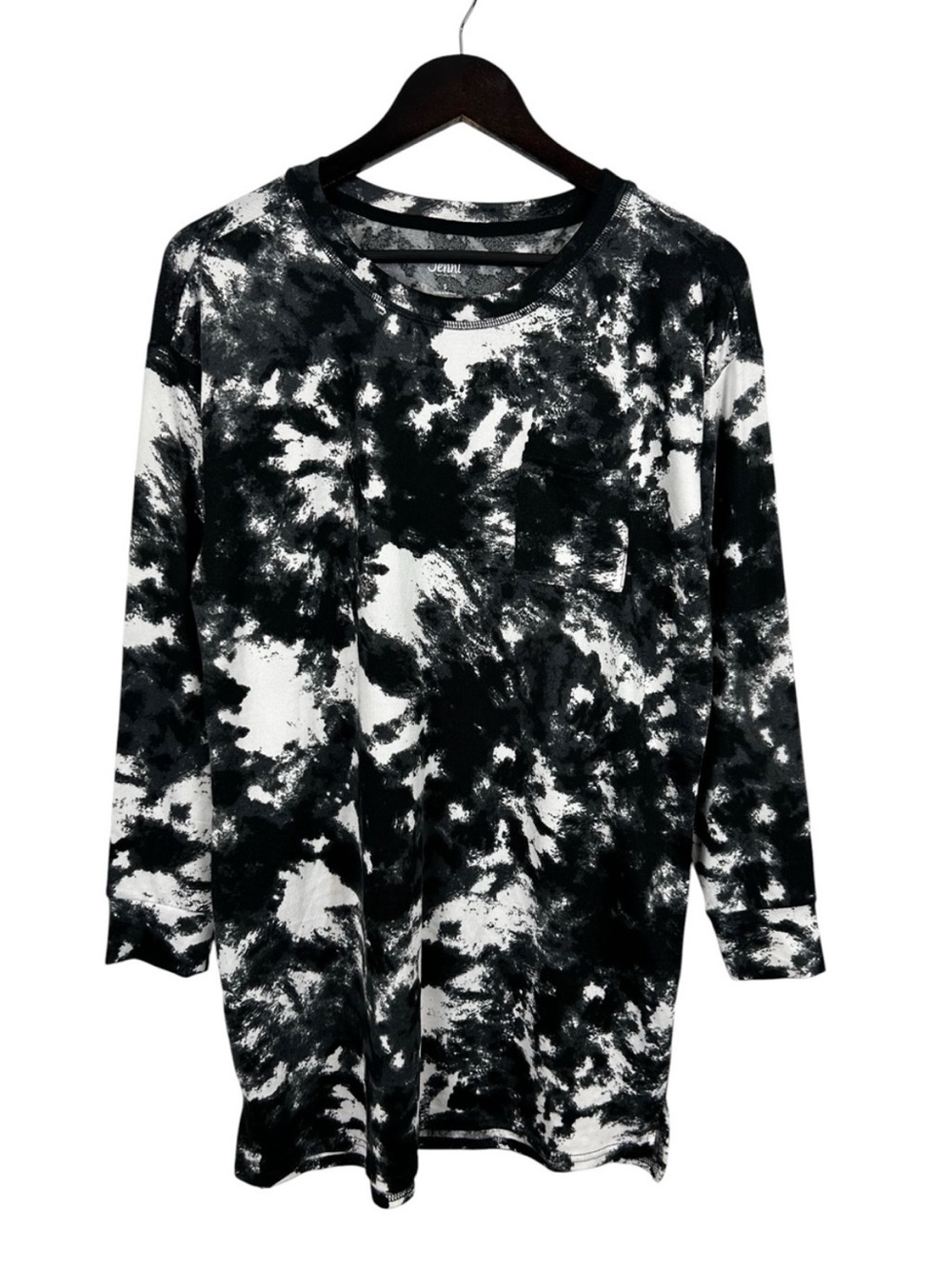 Jenni Black & White Tie-Dye Long Sleeve Sleepshirt Size Small